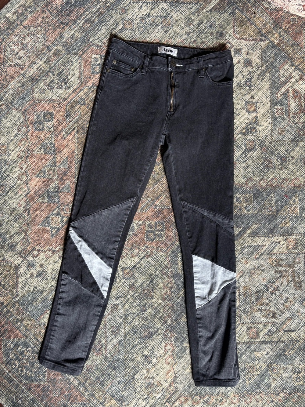Acne Black Jeans with Gray Patch Panels